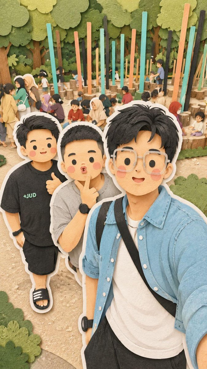 Adorable kawaii family travel collage, combining four differ