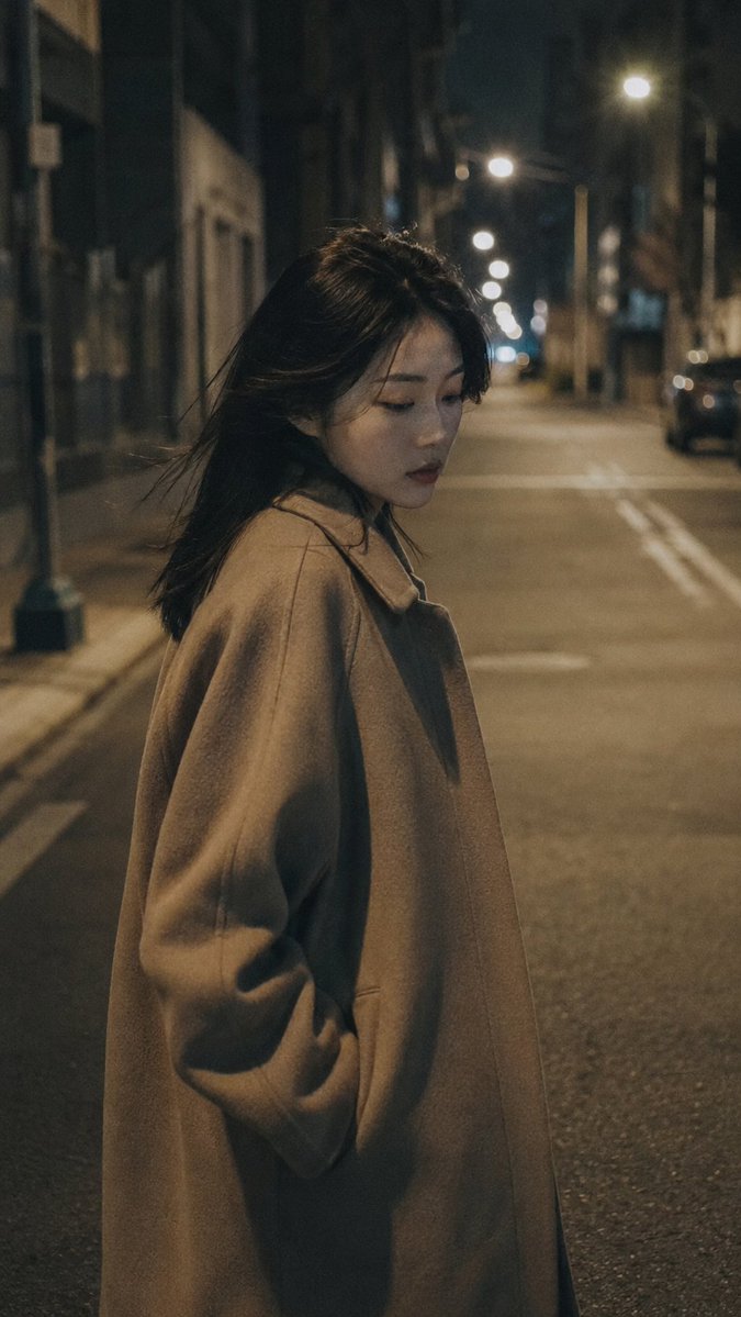 Medium close-up portrait, 85mm f/1.4, a young East Asian wom