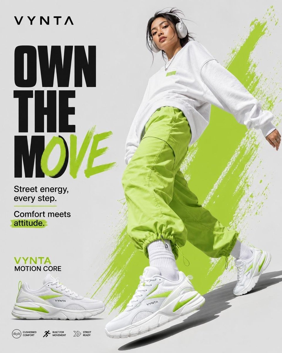 Create a high-end streetwear sneaker advertisement poster fo