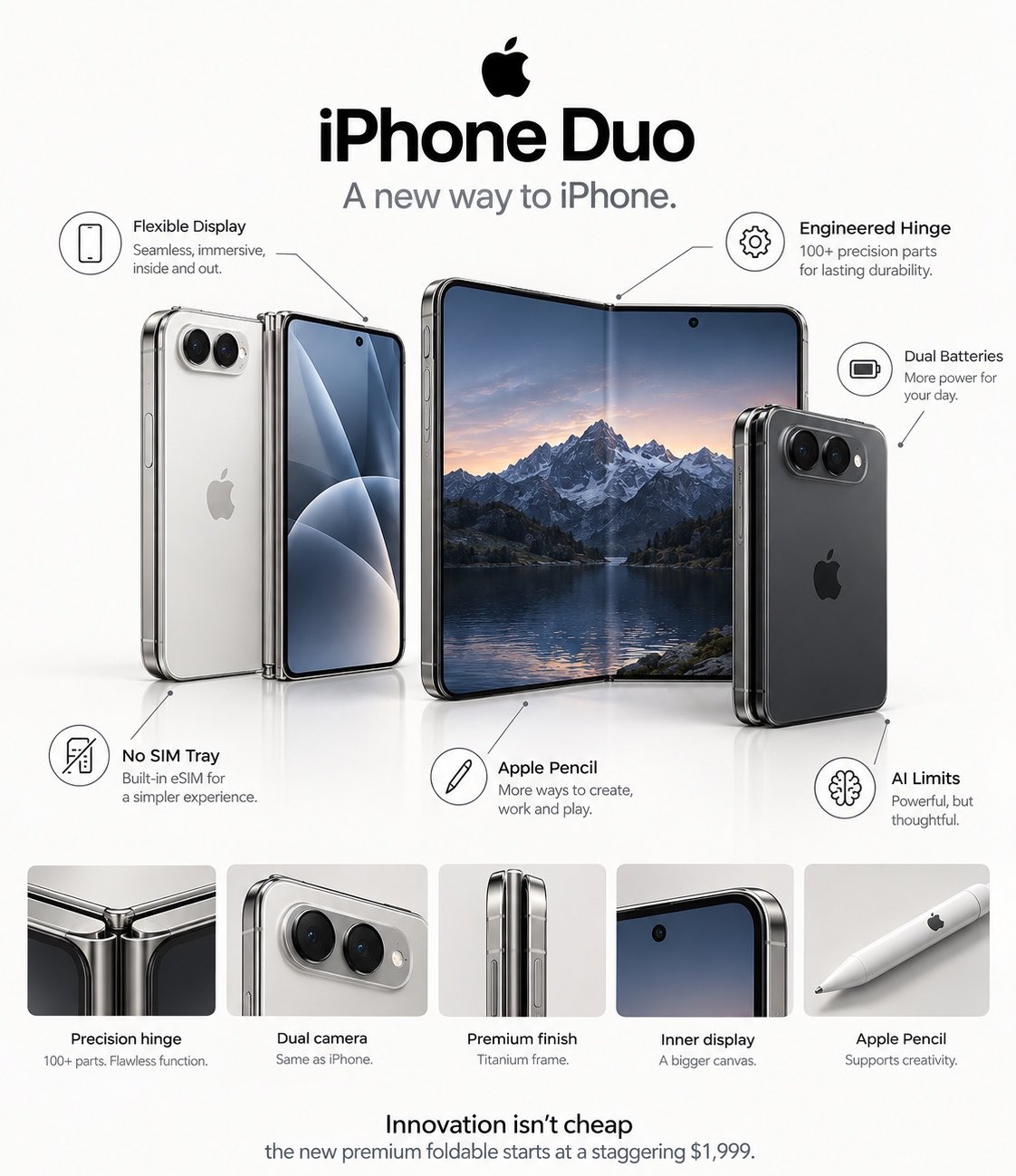 Create a premium photorealistic Apple foldable-phone concept
